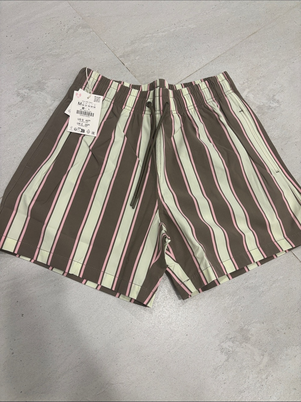 Zara Men's Striped Swim Trunks - Brown, Cream & Pink